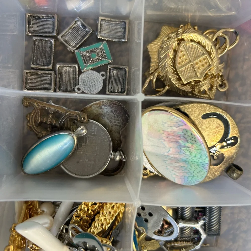 HUGE collection jewelry making supplies pendants spacers vintage spoons pennies